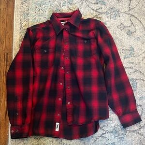 Mountain Khakis Red and Black Plaid Casual Button Down Shirt